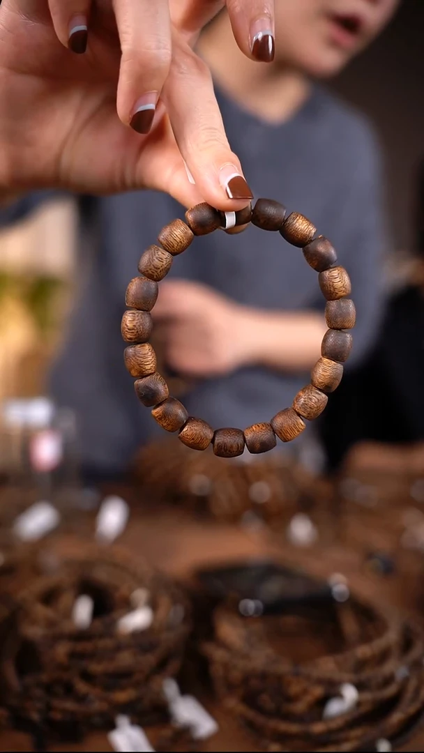 沉香手串【95+】9mm棋楠沉香鼓珠单圈