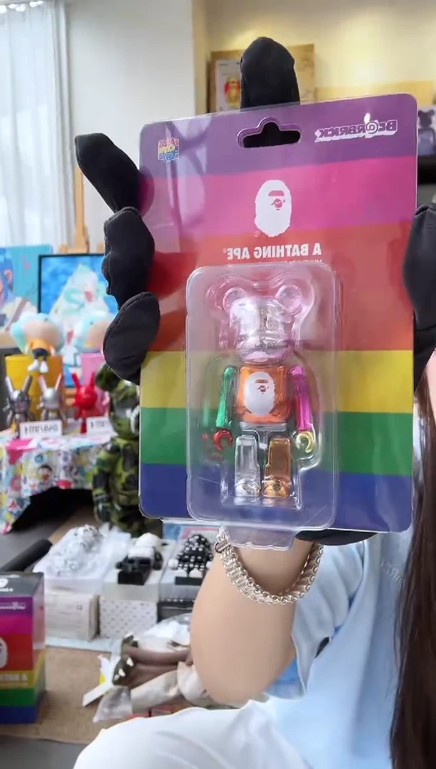 潮流玩具 迷彩积木熊100% 板卡 电镀炫彩