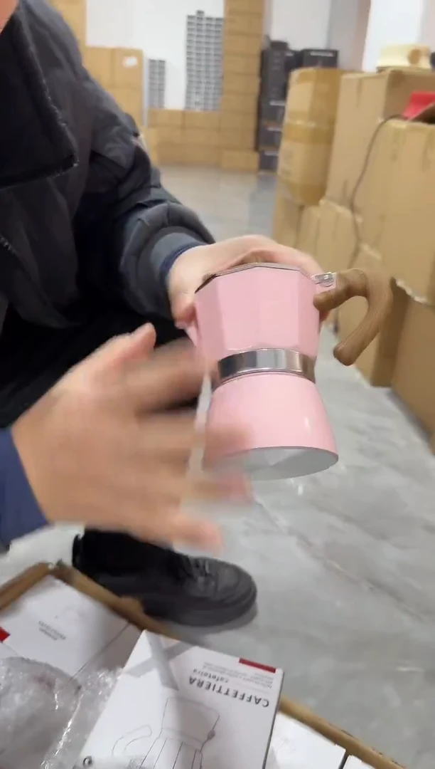 粉色意式3杯份摩卡咖啡壶