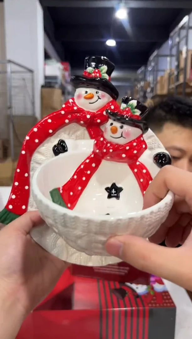 瓷片原盒雪人碗加特雷西原盒雪人盘子2件套