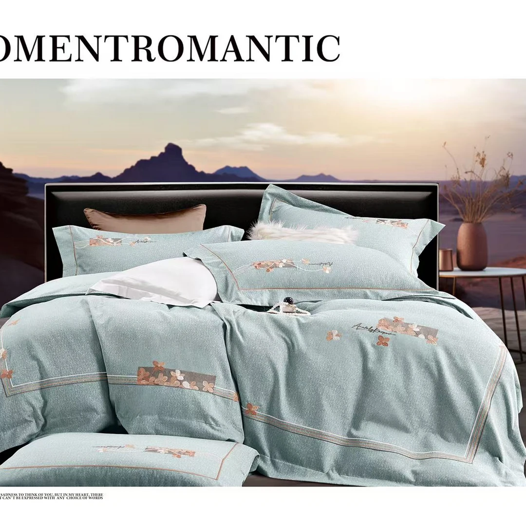 全活性磨毛绣花四件套--小欢喜天空蓝（标准）