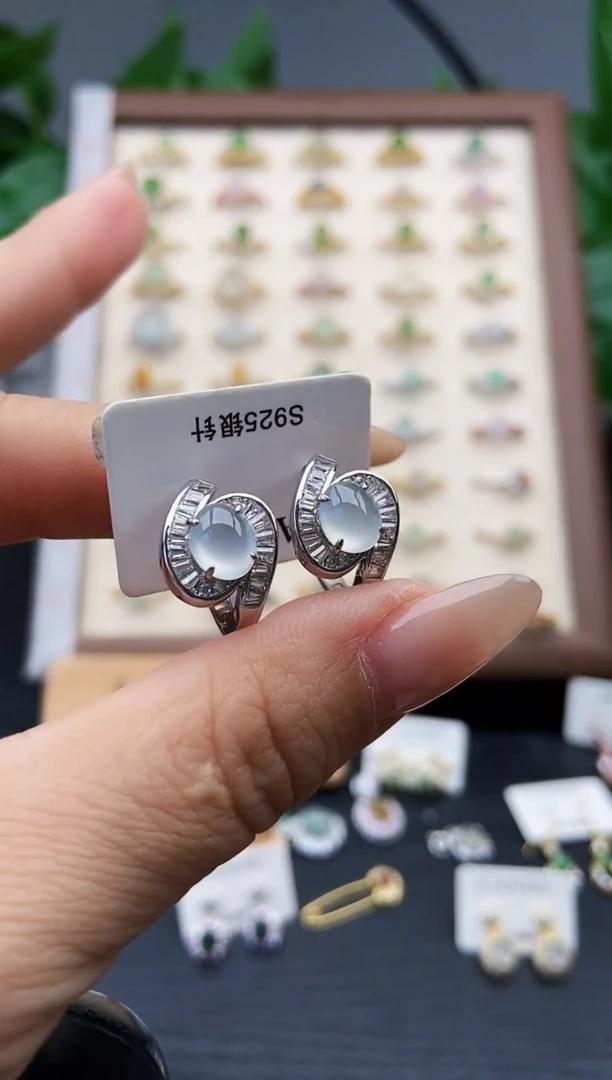 银S925镶嵌翡翠耳饰12
