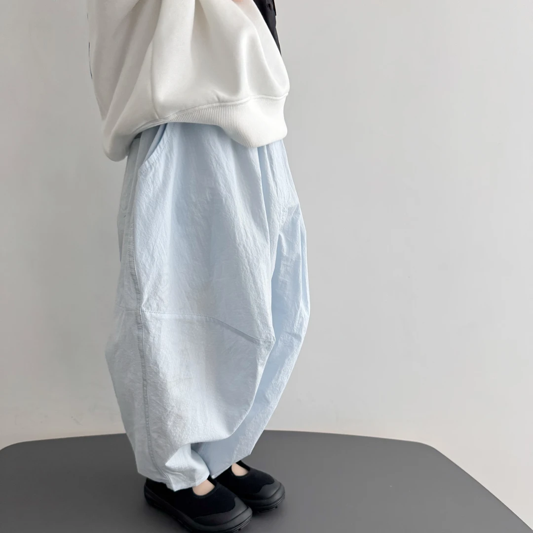 miniwhy亲子童装 | 轻薄细腻清透蓝冰色暗格肌理气球裤 25夏