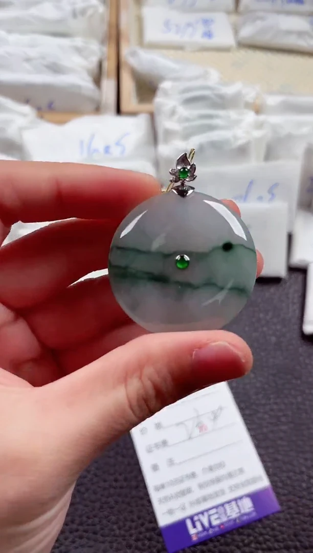 翡翠18K金镶嵌颈饰000040+6