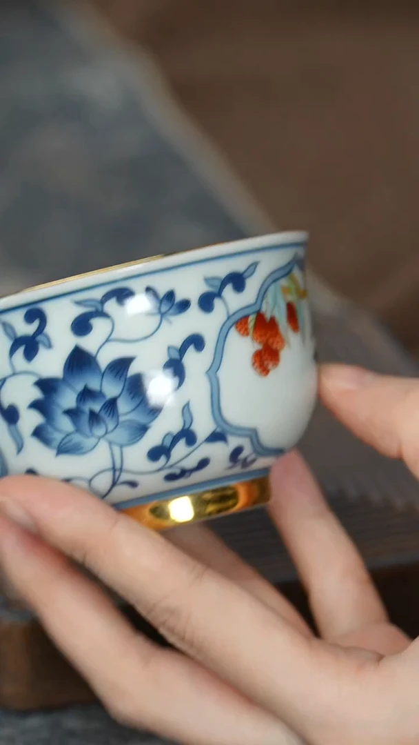 【鎏金喜鹊碗型杯（莲花）】【蓝12西泠礼盒】