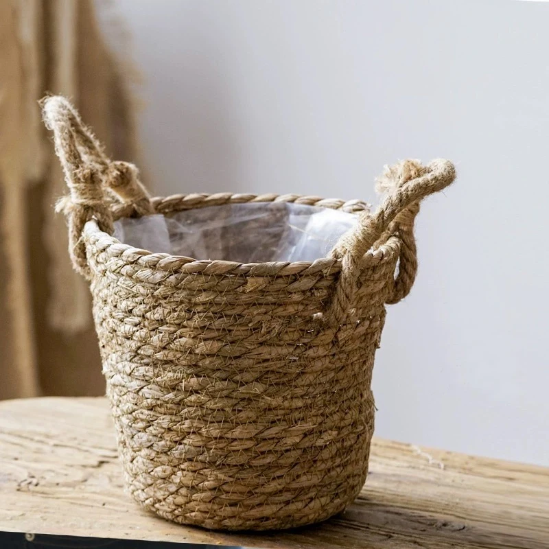 【告白】百搭草编盆藤编编织盆客厅家居摆件带防水袋