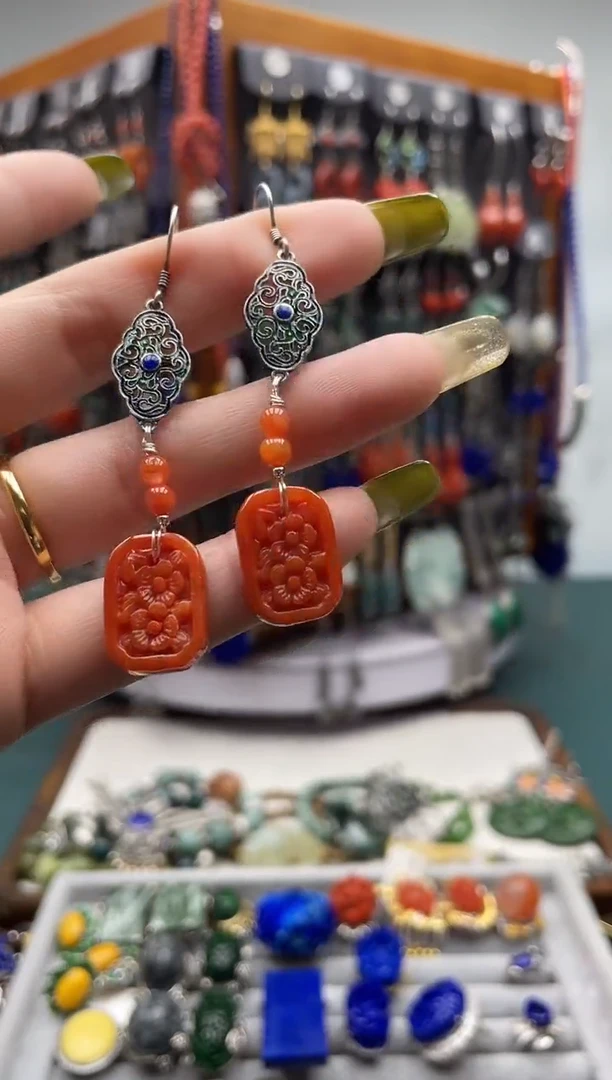 【闪购商品】翡翠耳饰银S925镶嵌饰品