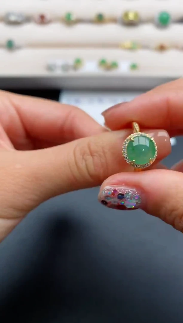 银S925镶嵌戒指翡翠天然缅甸A货翡翠11 8-4