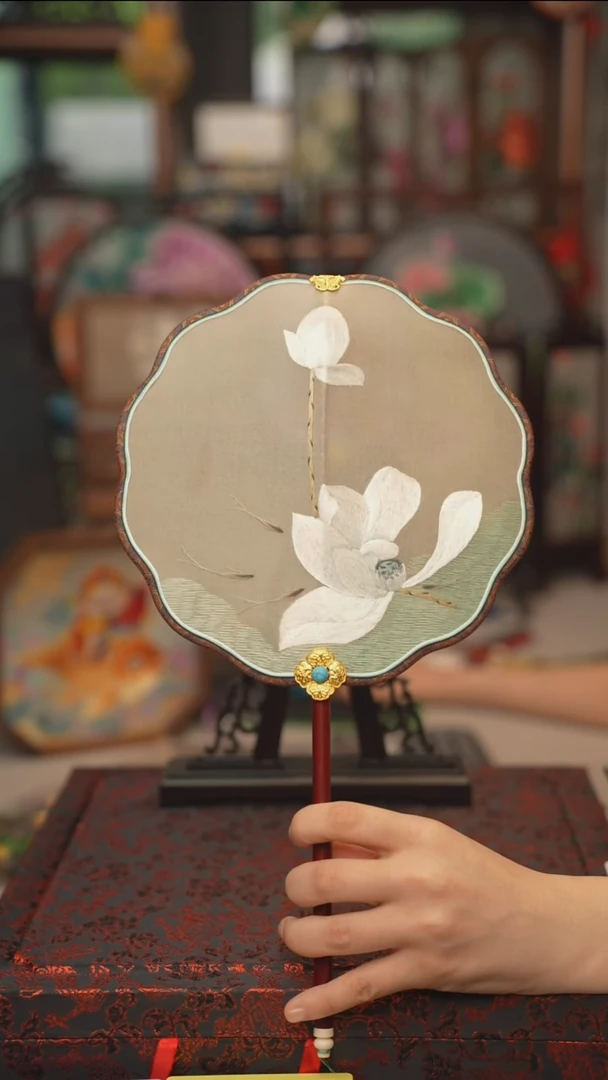 扇子团扇 绣花双面非遗