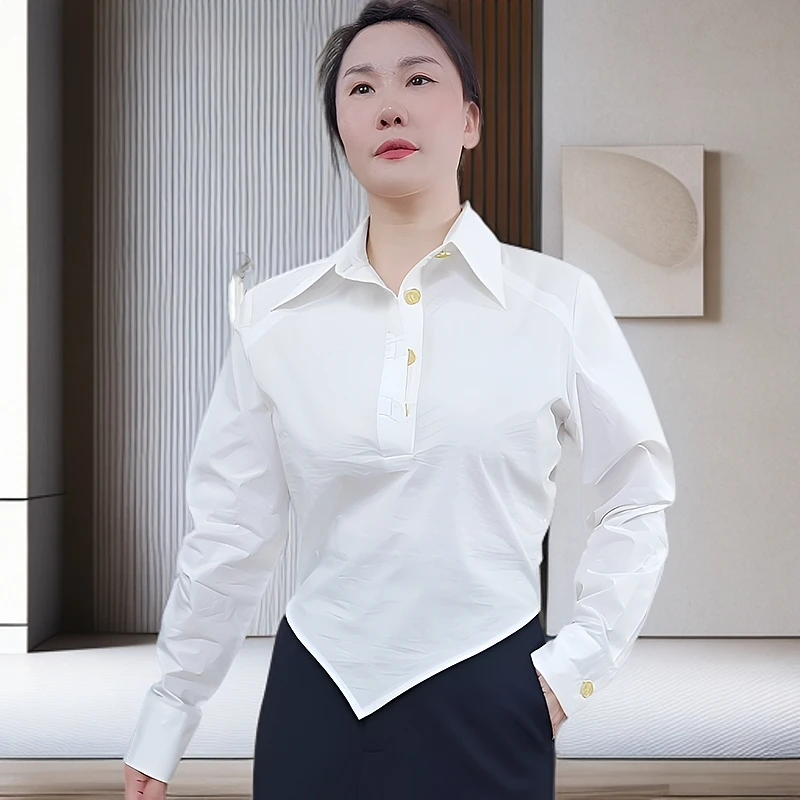 韩版女装金属扣不规则衬衣春夏衬衫长袖时尚休闲气质修身条纹1217