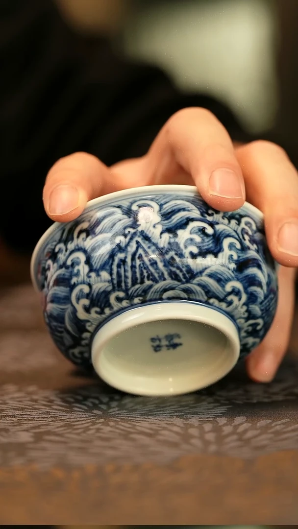 中式垂虹慕古江崖海水普洱杯