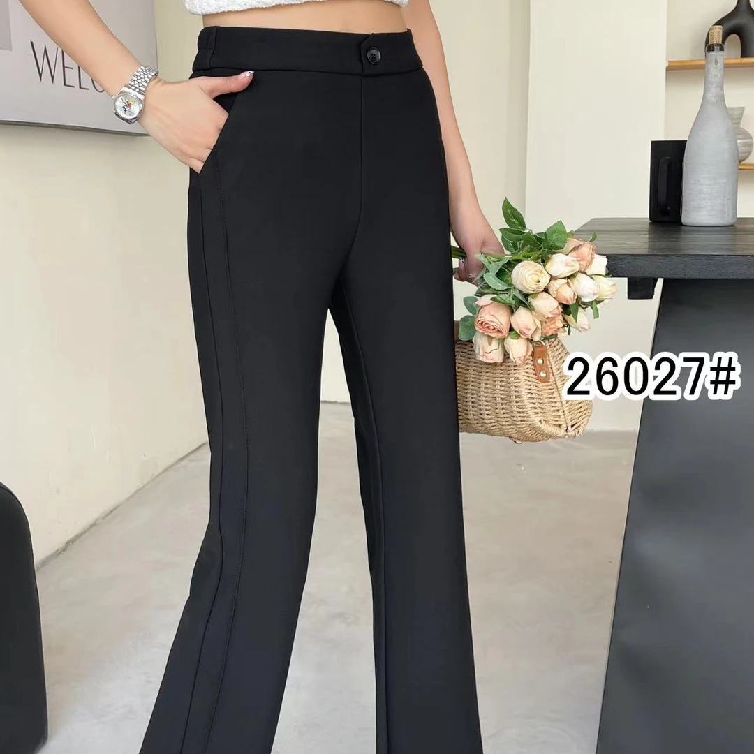 新款微辣修身高弹一棵扣金典显瘦黑色长裤