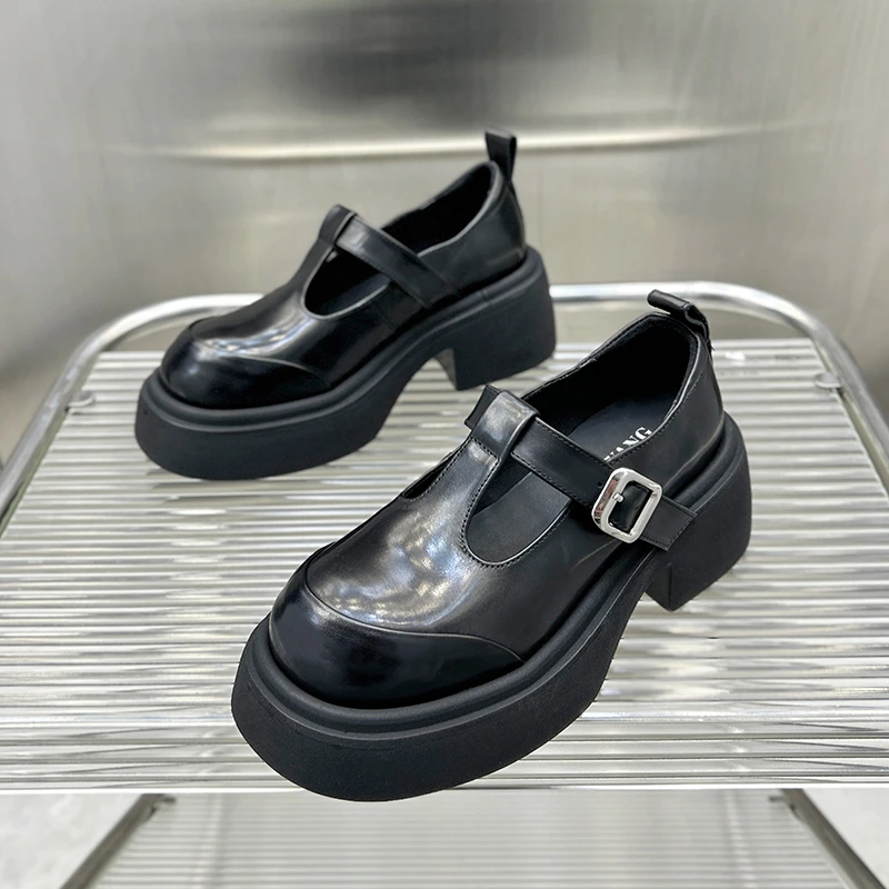 9362-1玛丽珍单鞋女厚底增高2025新款真皮英伦学院风松糕小皮鞋