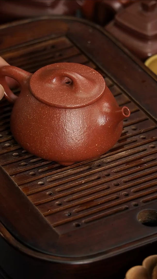 茶壶紫砂宜兴紫砂朱泥粗砂石瓢220毫升