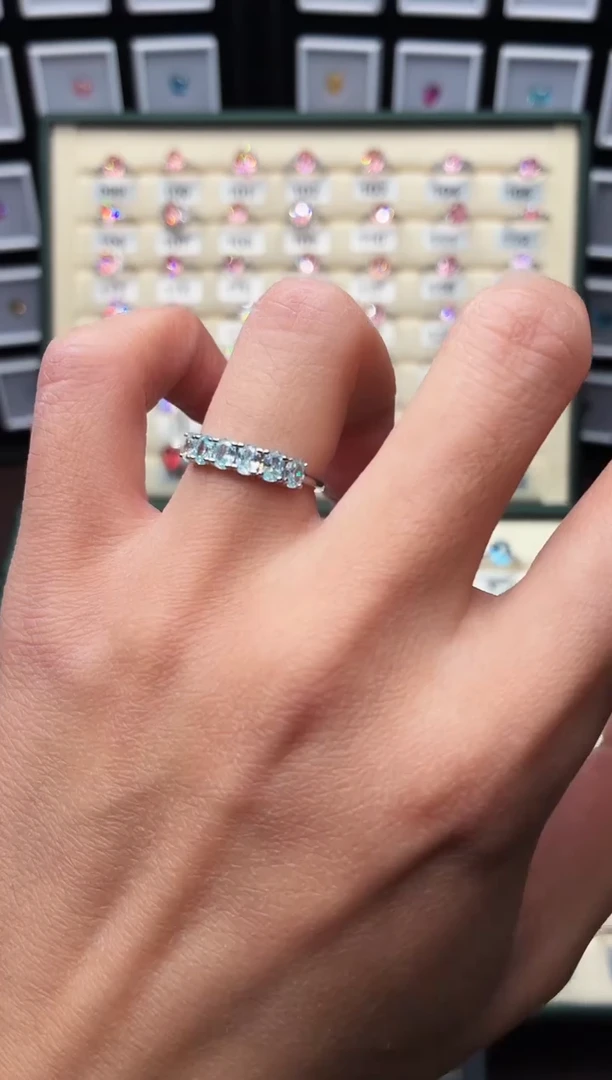 银S925镶嵌戒圈海蓝宝石0002