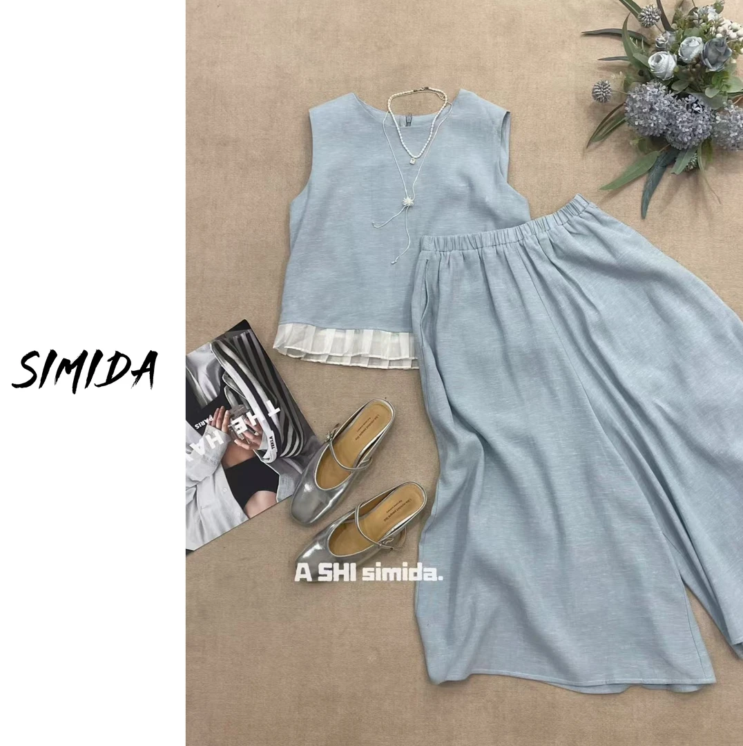SIMIDA诗觅 韩系设计款无袖上衣+八分裤裙套装