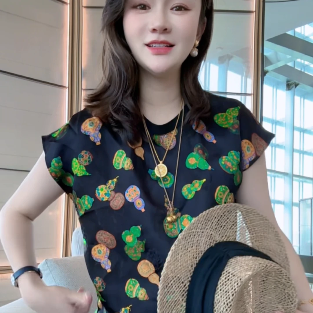 【丝芙玉禄】（F945）重工时尚气质百搭夏季休闲葫芦t恤上衣