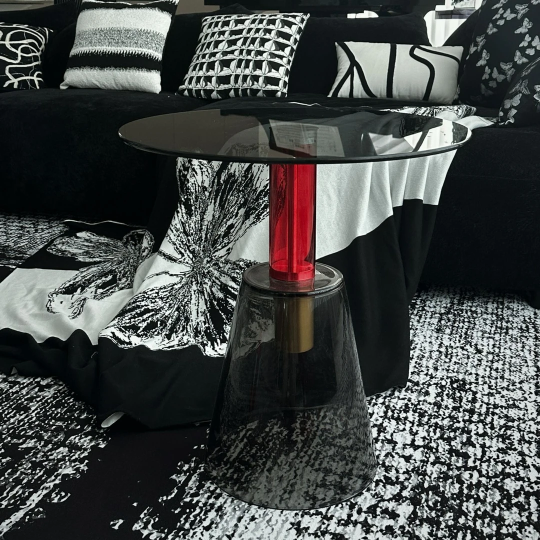 创意透明玻璃简约茶几时尚彩色沙发边几床头圆形小户个性客厅角几