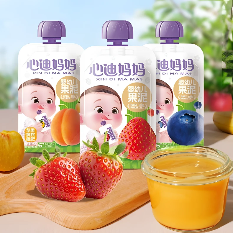 《新日期》心迪妈妈果汁泥辅食泥袋装便携苹果草莓蓝莓黄桃水果泥