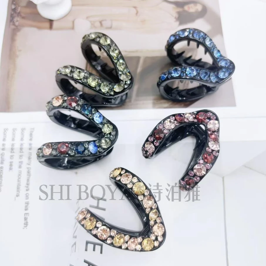 马尾固定神器后脑勺发夹半扎发发卡头饰高级水钻鲨鱼v型抓夹