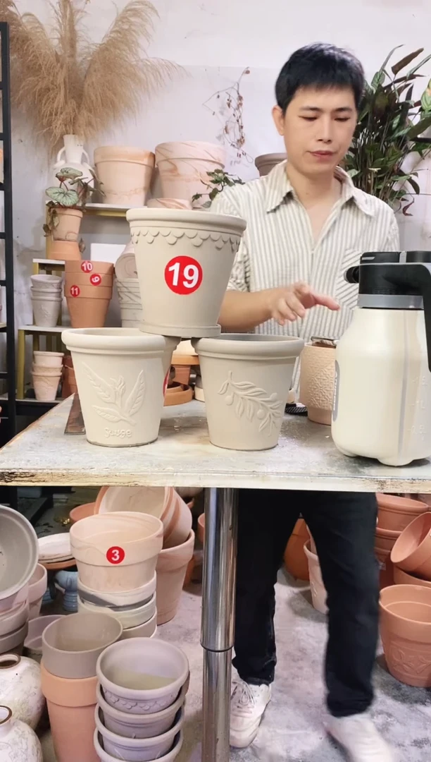 16*15灰陶浮雕3图案 3盆3托