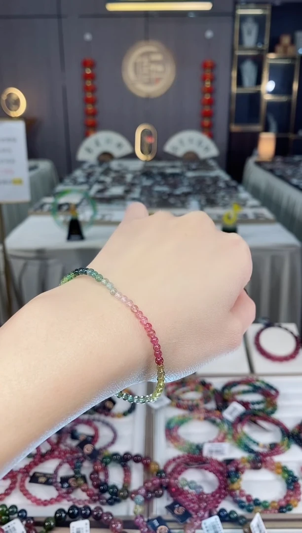 未镶嵌老矿碧玺色标净体单圈手串3mm+碧玺dan多样性发货一条