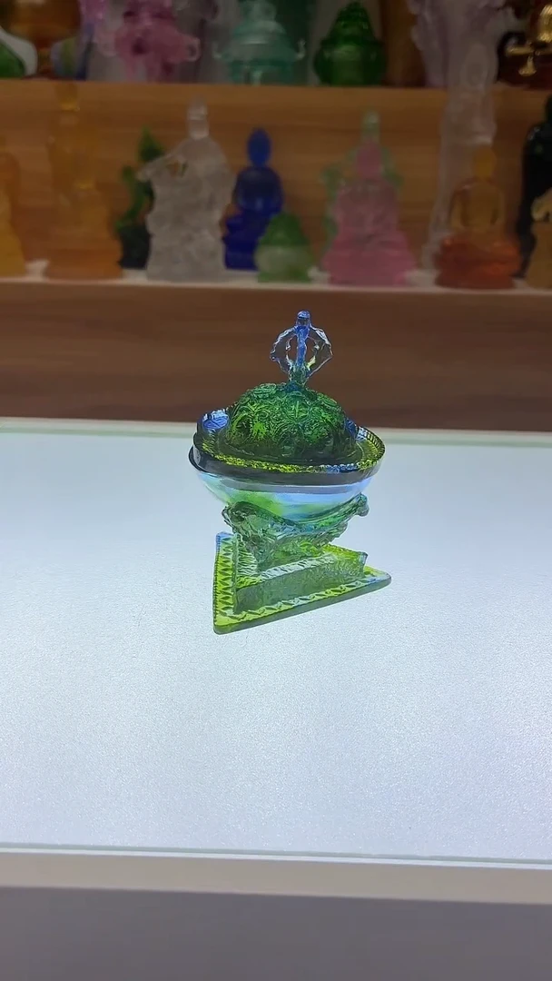琉璃手工艺品绿色托巴法器三件套