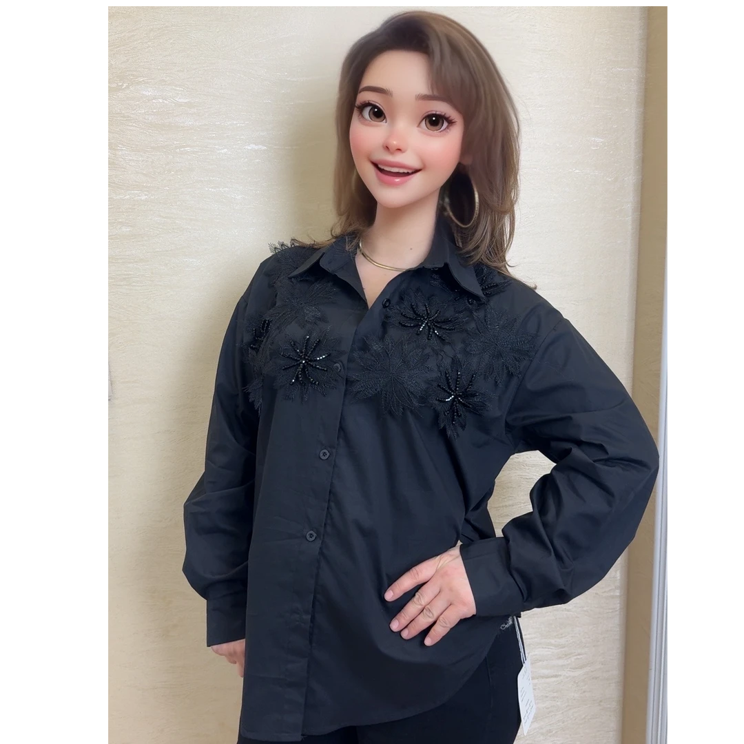 新款百搭玫瑰钻衬衫