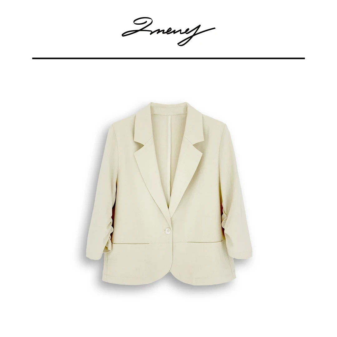 LMENY呼吸西装~翻驳领一粒扣气质显瘦西装外套女夏季七分袖西服