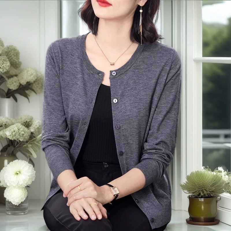 纯羊绒衫薄款中年毛衣外套2025春秋季新款女士妈妈洋气针织开衫女