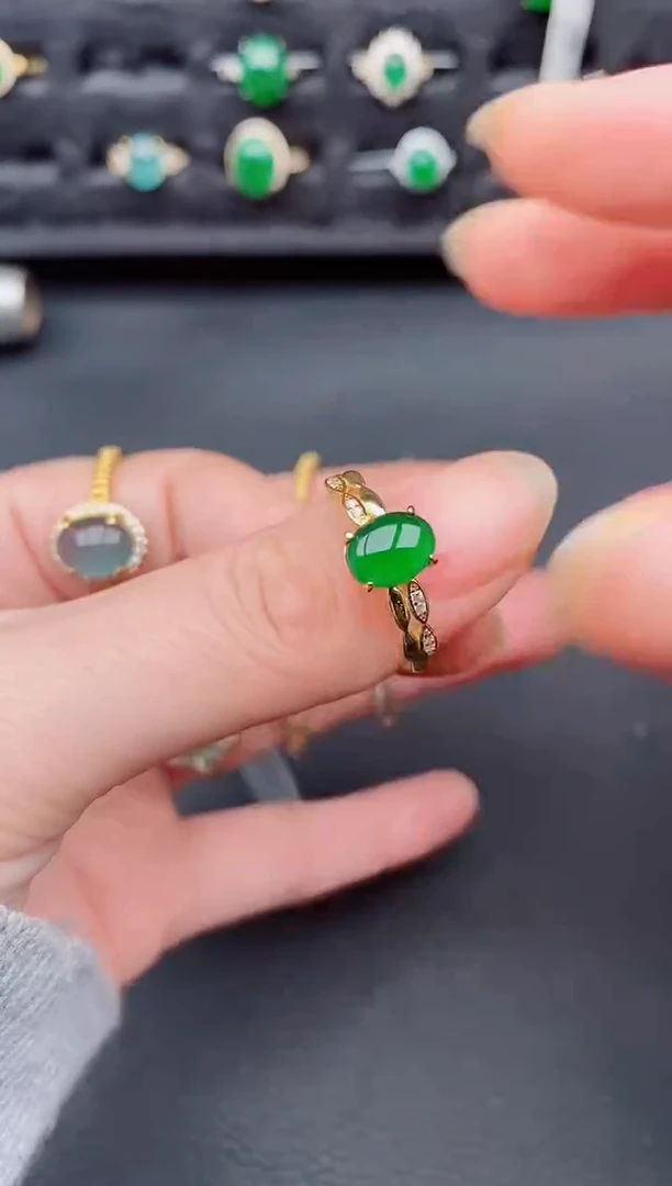 银S925镶嵌戒指翡翠天然a货翡翠357
