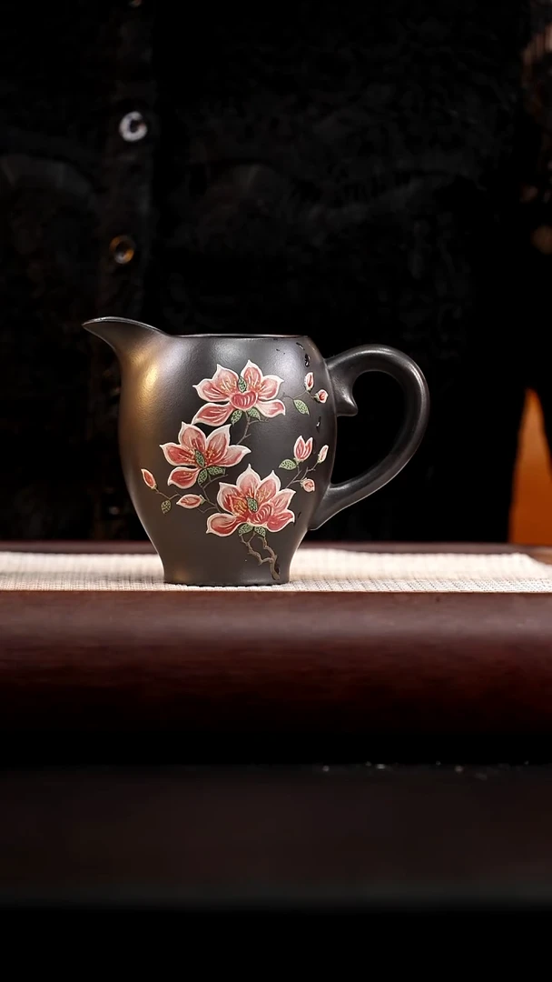 茶杯紫砂石黄泥绘花公道杯