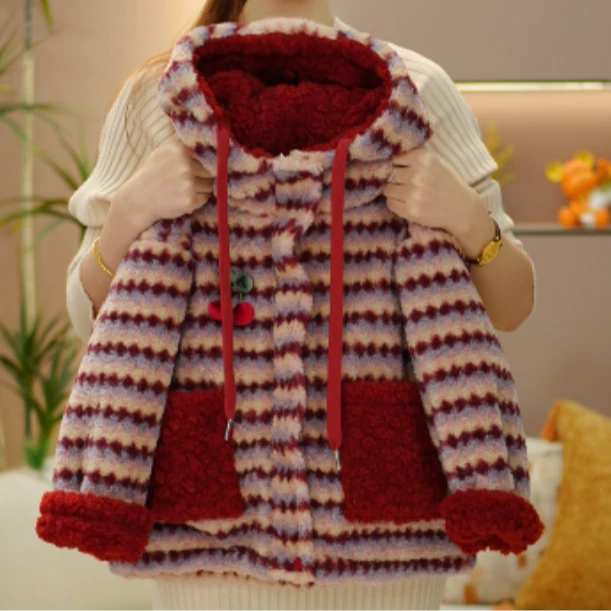 逗小铺【七尚】双面穿冬款加绒加厚连帽棉袄洋气女宝韩版棉服Q9836