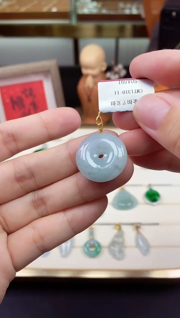 吊坠(不含链)18K金镶嵌翡翠平安扣18K金扣镶嵌@@CMT