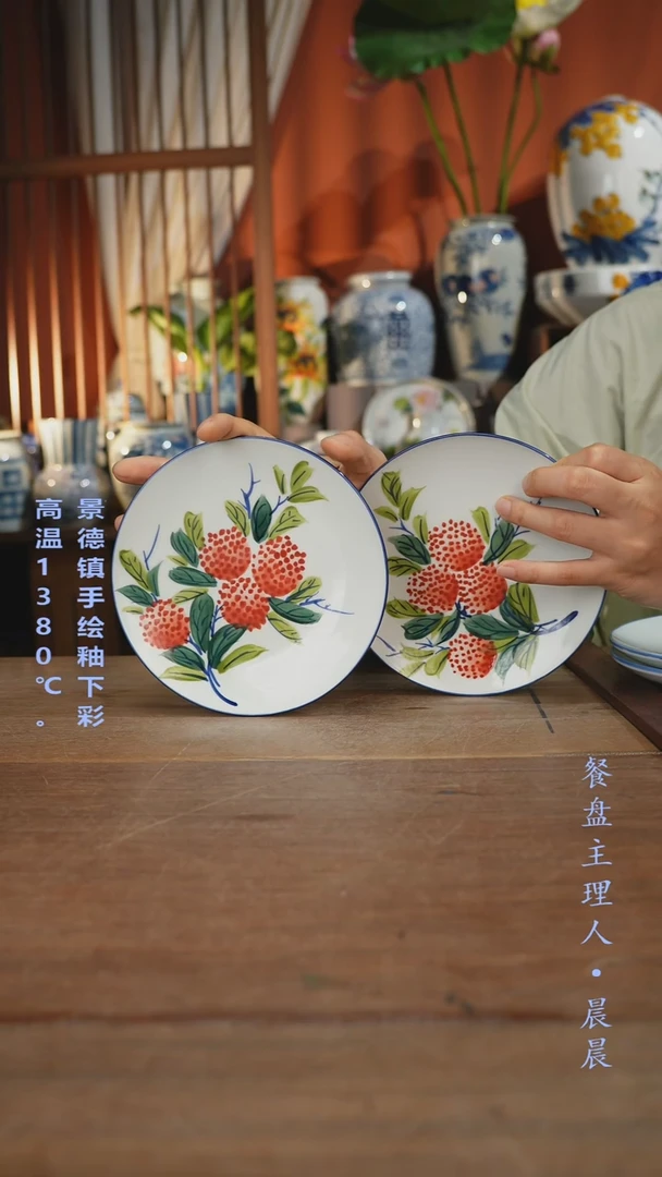 瓷片【简家甄选】景德镇设计师釉下手绘陶瓷餐具