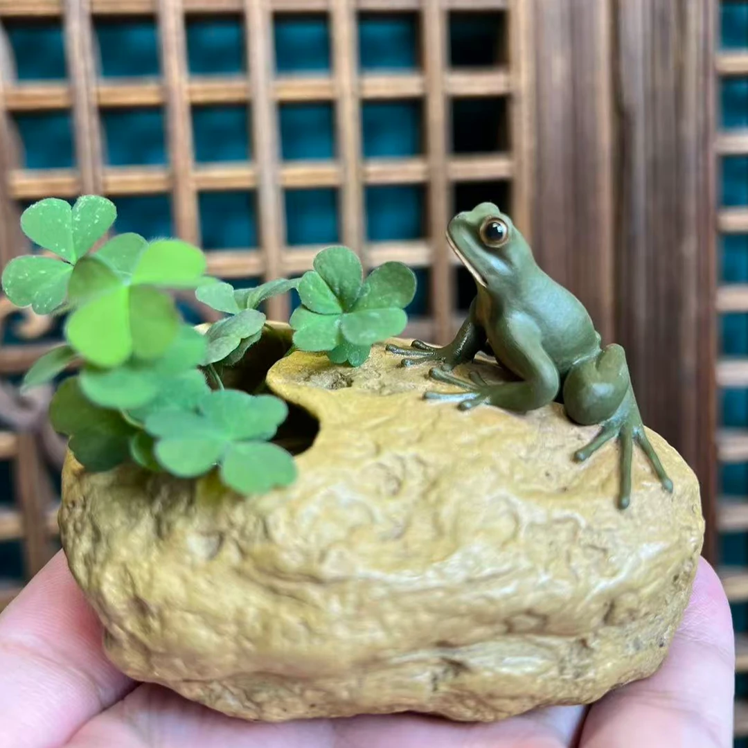 砂宴茶器 陈真原创作品《青蛙石头花盆》 原矿黄金段泥 全手工制作