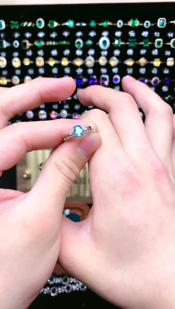 海蓝宝石戒指银S925镶嵌.......