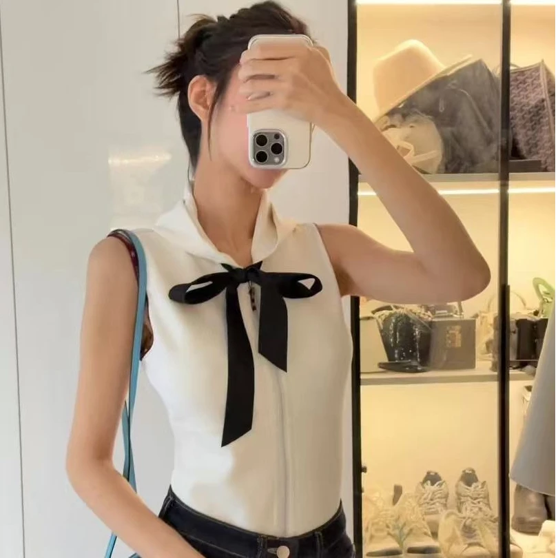 25c新款黑白撞色蝴蝶结背心式连体衣泳衣上衣