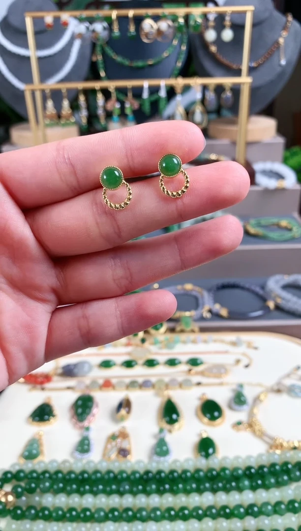 银S925镶嵌和田玉耳饰1