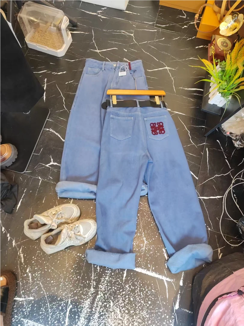 D25 112408 加绒加厚阔腿牛仔裤牛仔宽松垂感长裤气质时尚