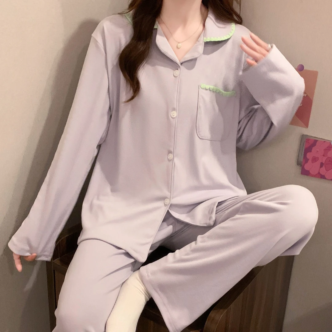 睡衣女新款秋冬季保暖德绒翻领长袖女士大码休闲舒适可外穿家居服