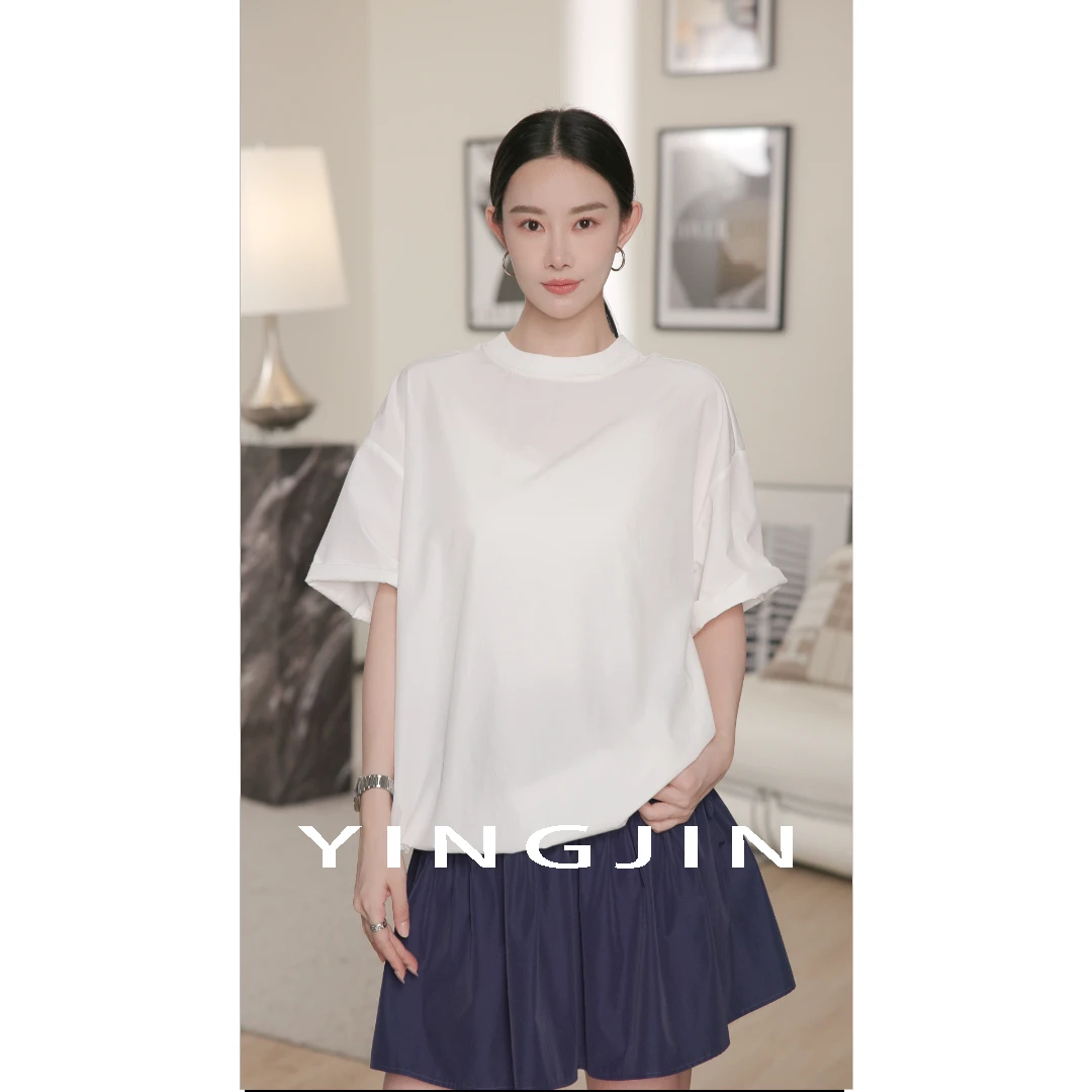 【MENG FAYE】"白调"夏季新款高级宽松感抽绳褶皱短袖衬衫-SE0678C