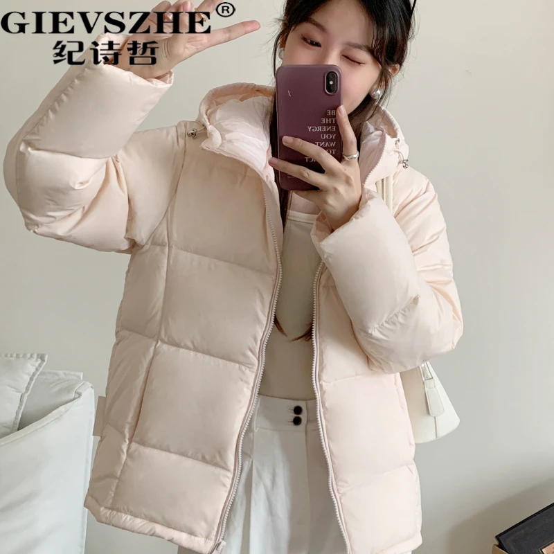 纪诗哲短款连帽羽绒服女2025新款冬季90白鸭绒面包服休闲百搭外套