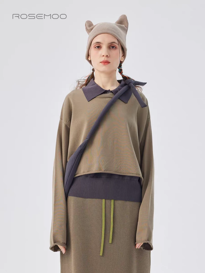 容子木ROSEMOO25年秋季新款亲肤撞色两件套套头上衣RSS3TP243B