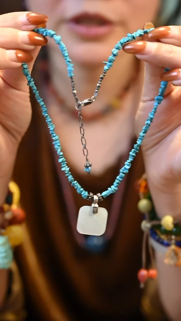 珐琅吊坠925银银扣头吊坠项链