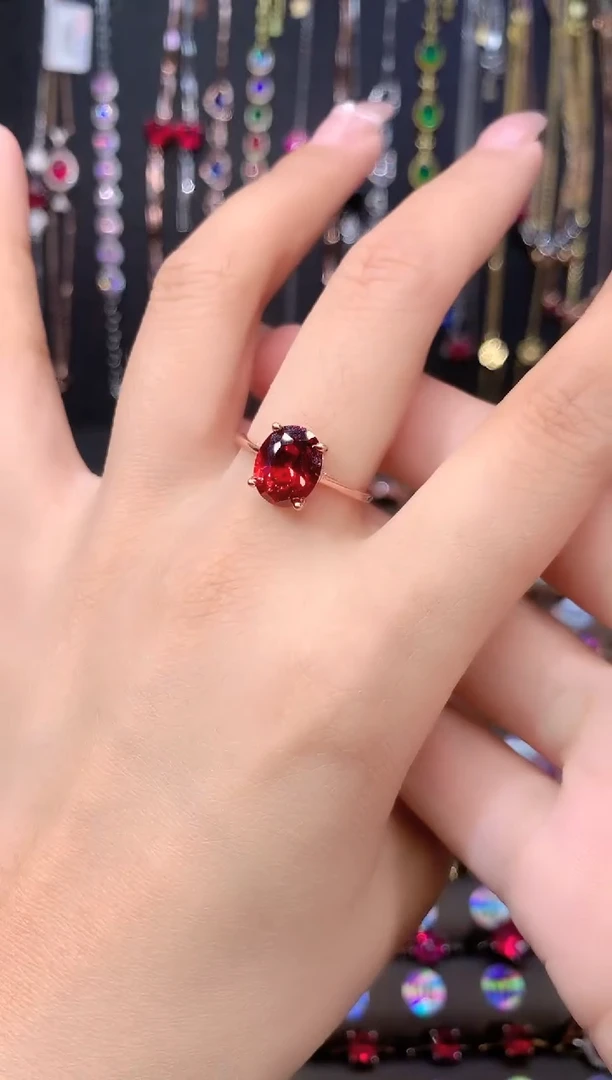 石榴石戒指银S925镶嵌玫瑰金810