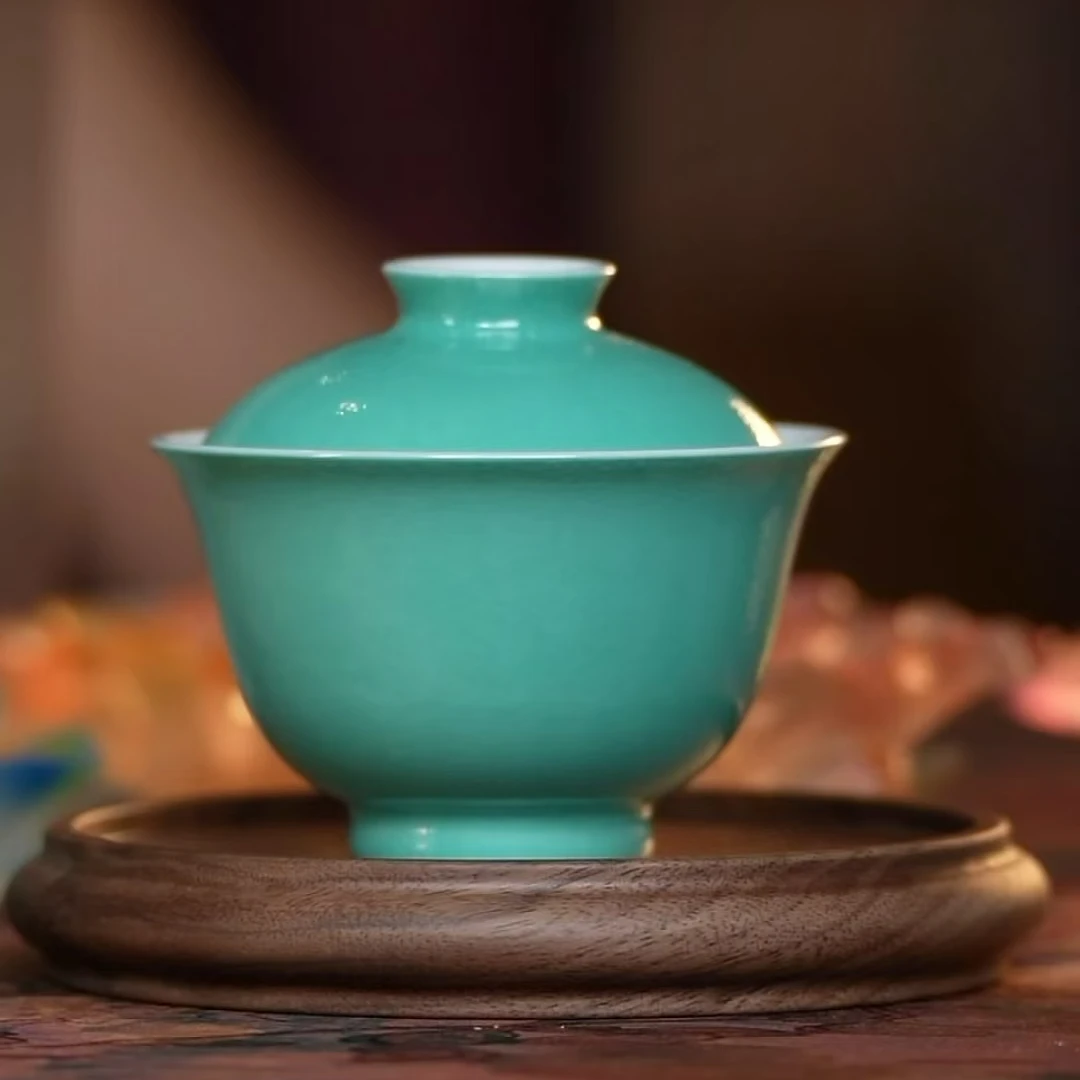 【政合宫】珐琅彩松石绿地盖碗 | 周大乐优选 | 景德镇茶具
