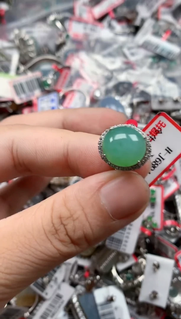 银S925镶嵌戒指翡翠天然A货缅甸翡翠