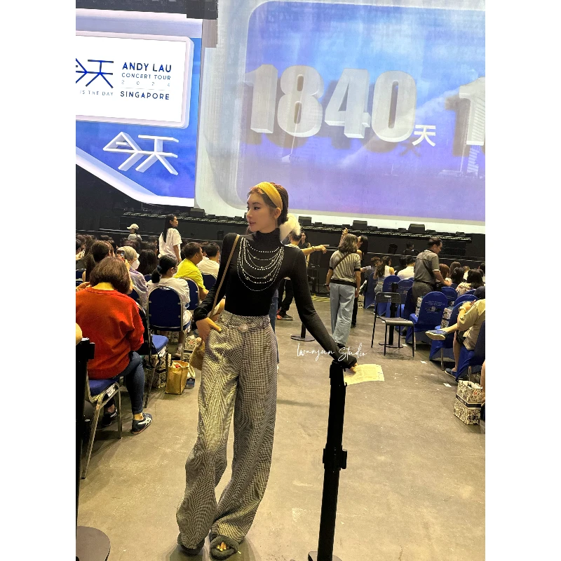 婉君【闪闪小香风裤】秋款气质时尚烫钻阔腿休闲裤LWJ24D4K2222