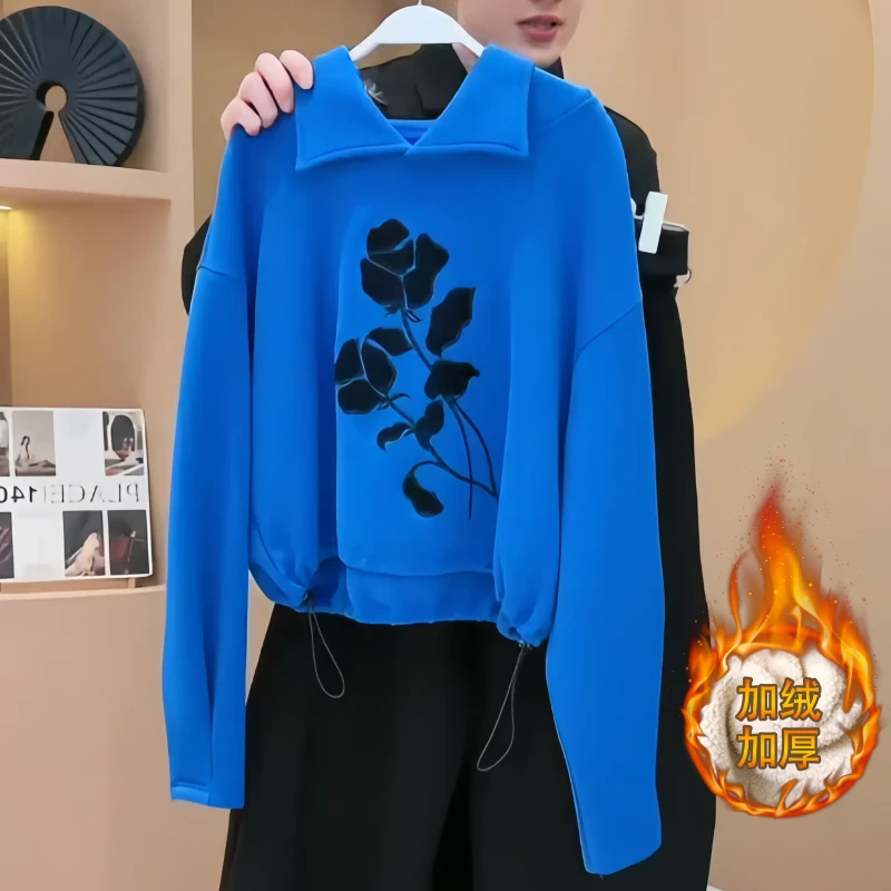 韩版花朵连帽卫衣女秋冬季宽松百搭时尚洋气休闲加厚保暖衣服上衣